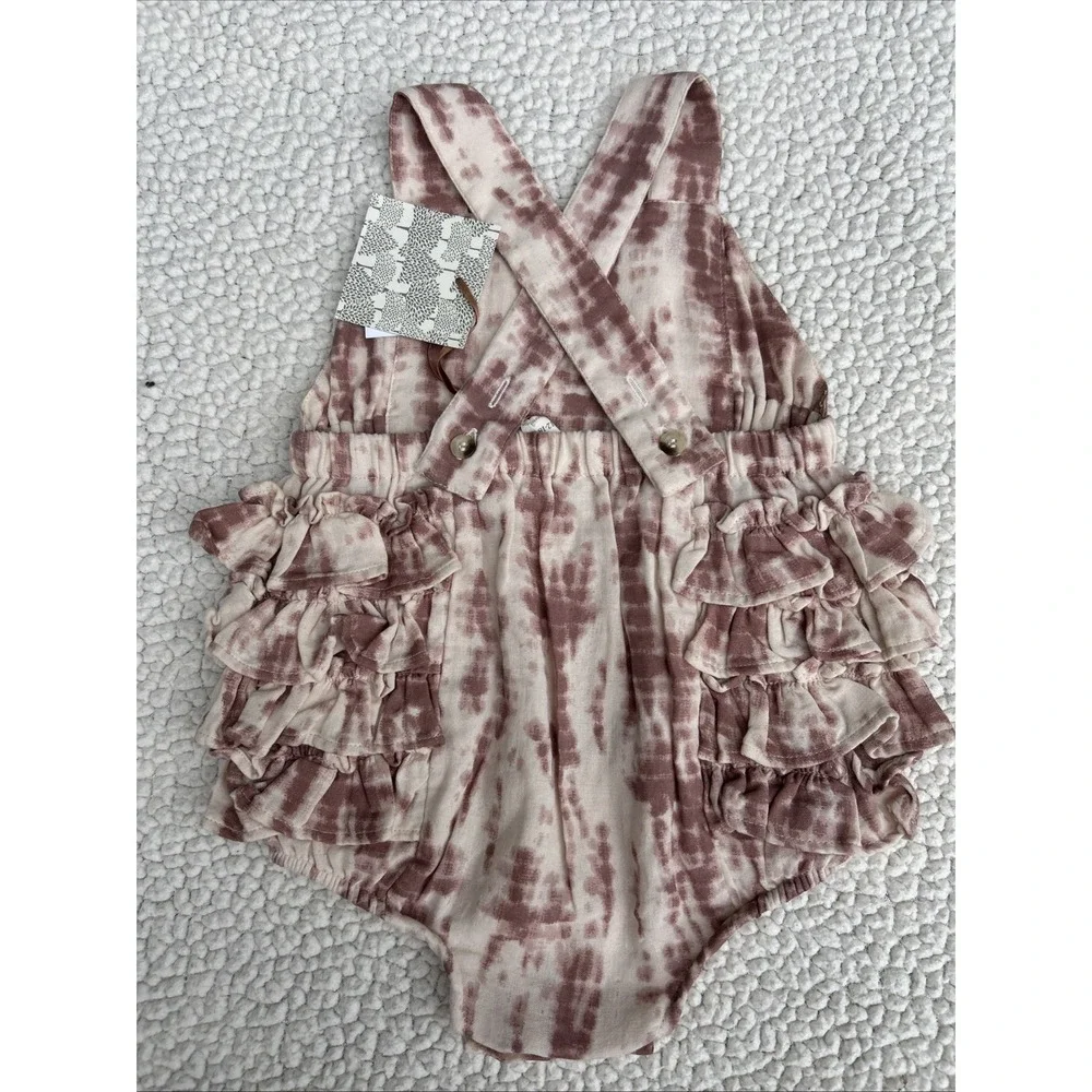 Kate Quinn 100% Organic Cotton Tie Dye Ruffle Romper Mauve 12-18M NWT